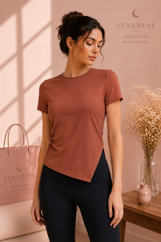 Full Size Slit Round Neck Short Sleeve Active T-Shirt