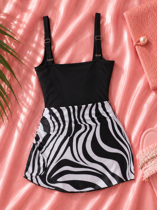 Printed Scoop Neck Wide Strap One-Piece Swimwear