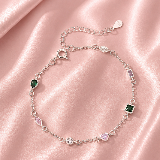 925 Sterling Silver Geometric Charm Bracelet