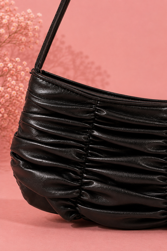 Fame Segmented Pleated Faux Leather Hand Bag