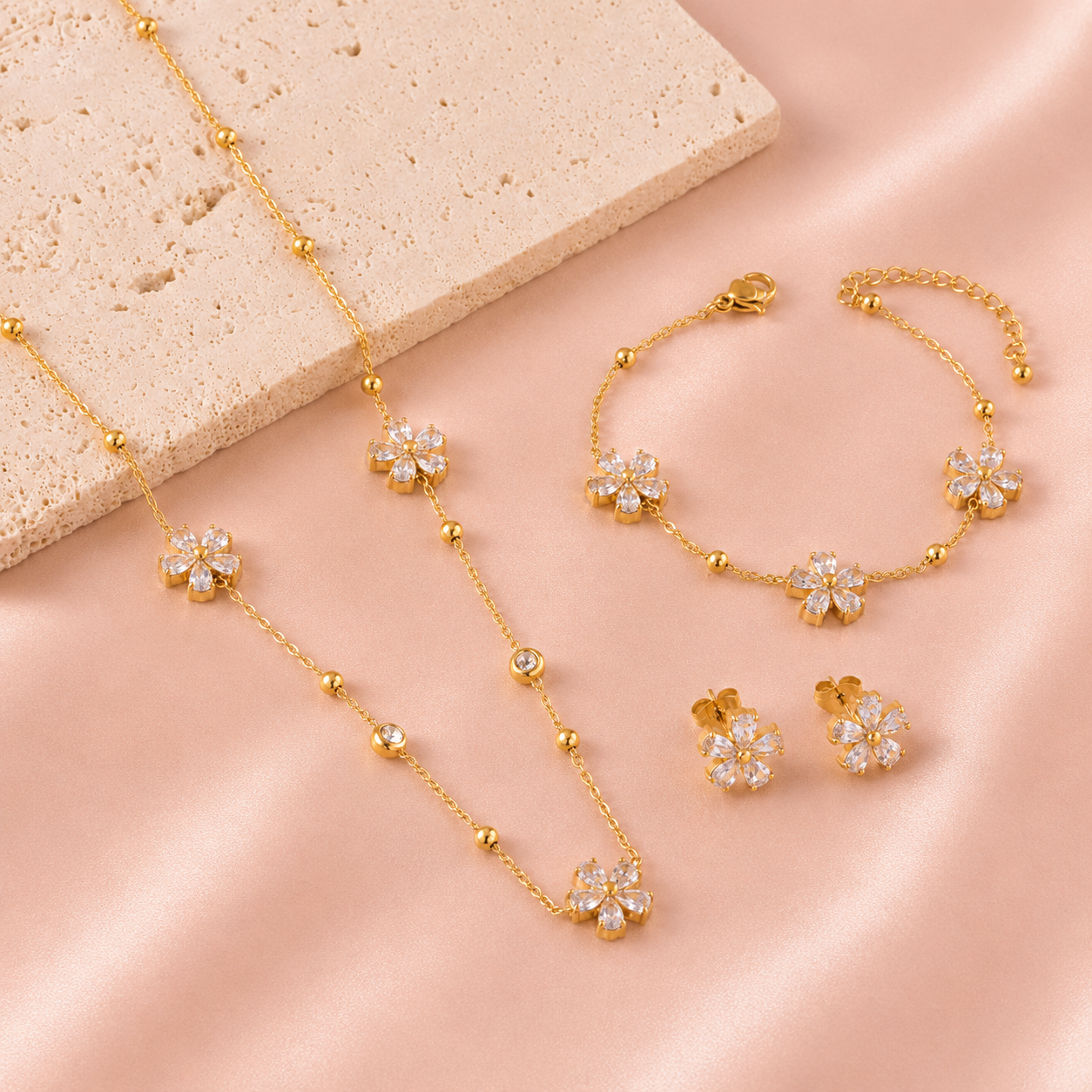 18K Gold-Plated Flower Jewelry Set