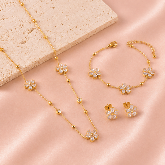 18K Gold-Plated Flower Jewelry Set