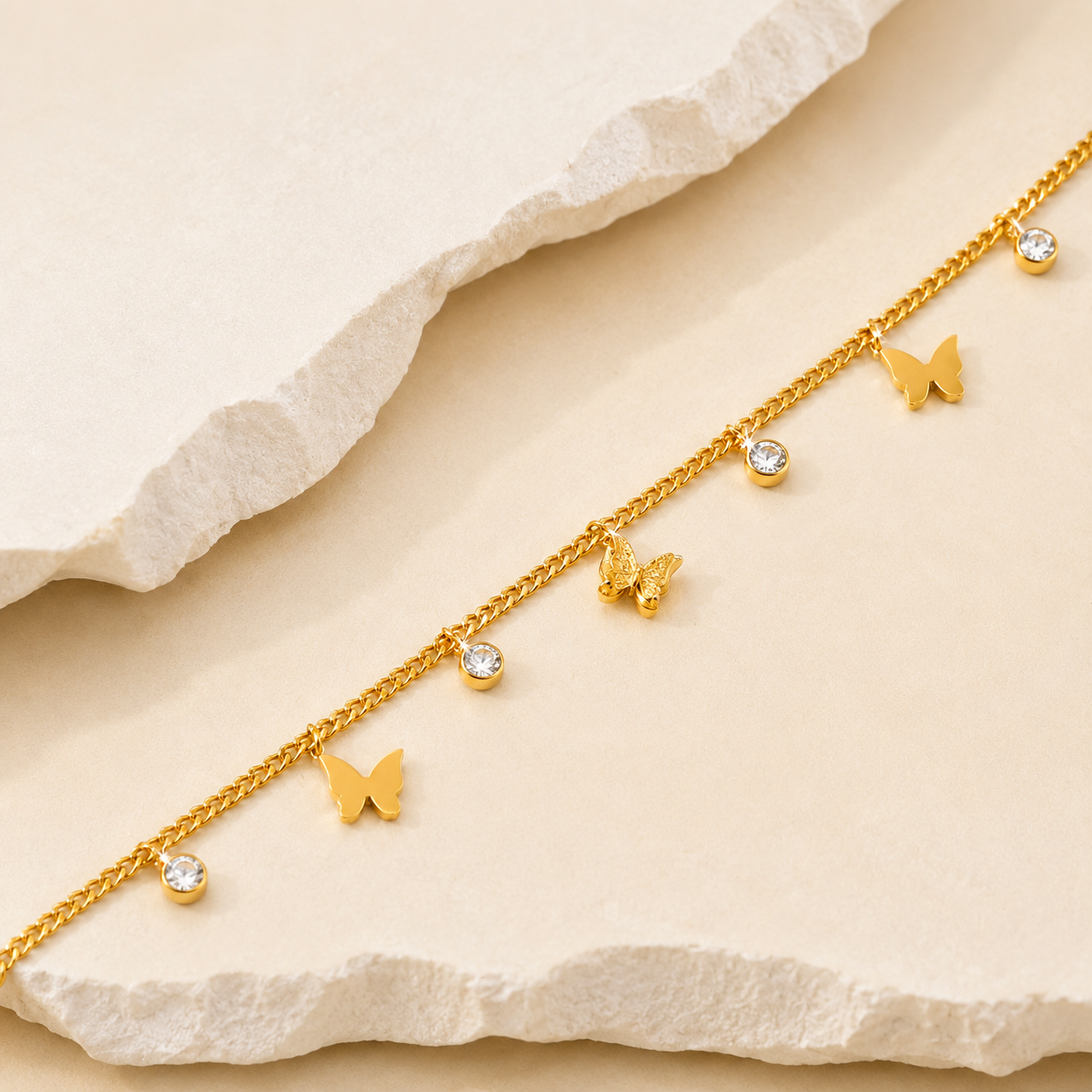 18K Gold-Plated Butterfly Charm Anklet Bracelets