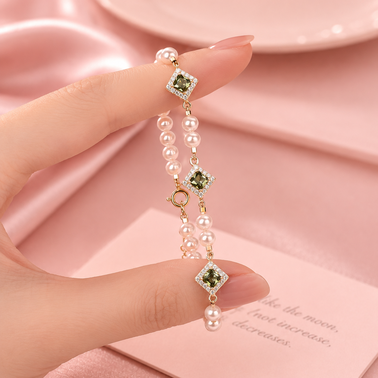 Pearl Zircon Chain Geometric Bracelet