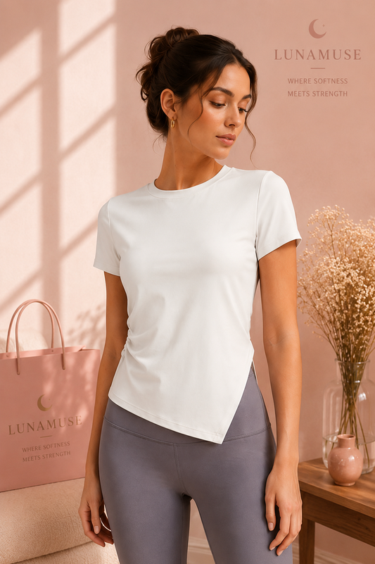 Full Size Slit Round Neck Short Sleeve Active T-Shirt