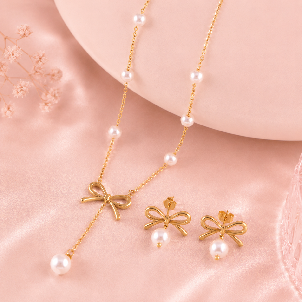 18K Gold-Plated Bowknot Pearl Jewelry Set