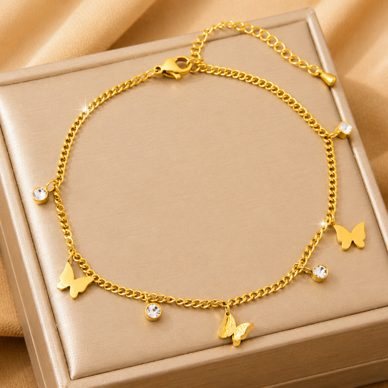 18K Gold-Plated Butterfly Charm Anklet Bracelets