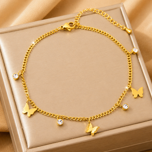18K Gold-Plated Butterfly Charm Anklet Bracelets