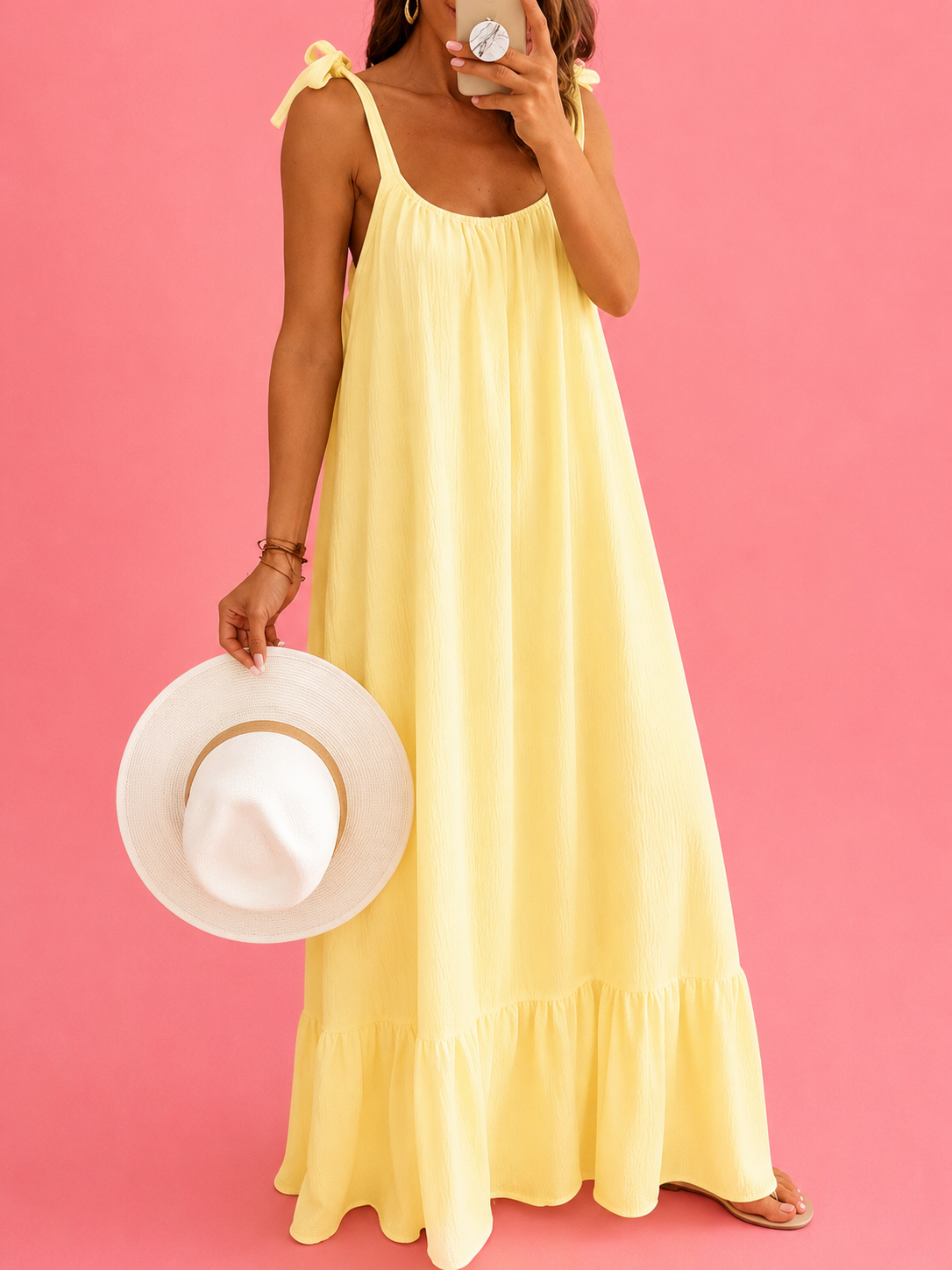 Sleeveless Tie Strap Flowy Maxi Dress