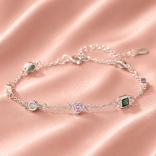 925 Sterling Silver Geometric Charm Bracelet