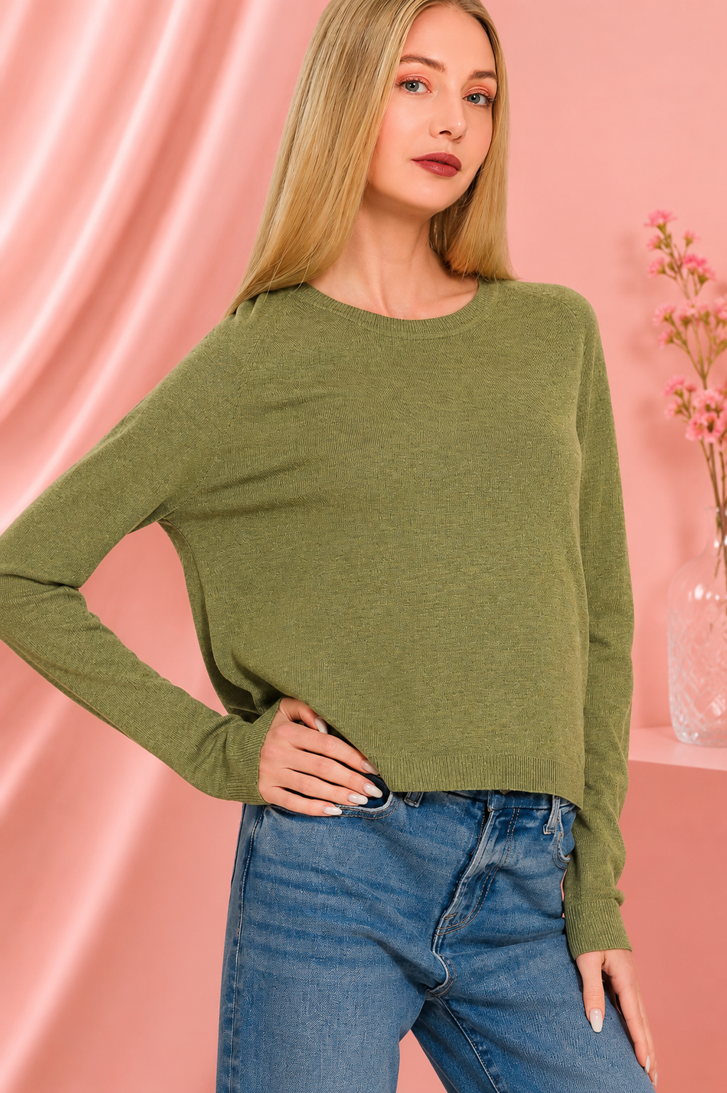 Zenana Lightweight Wool Blend Round Neck Sweater