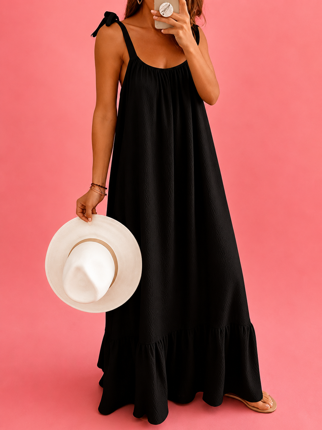 Sleeveless Tie Strap Flowy Maxi Dress
