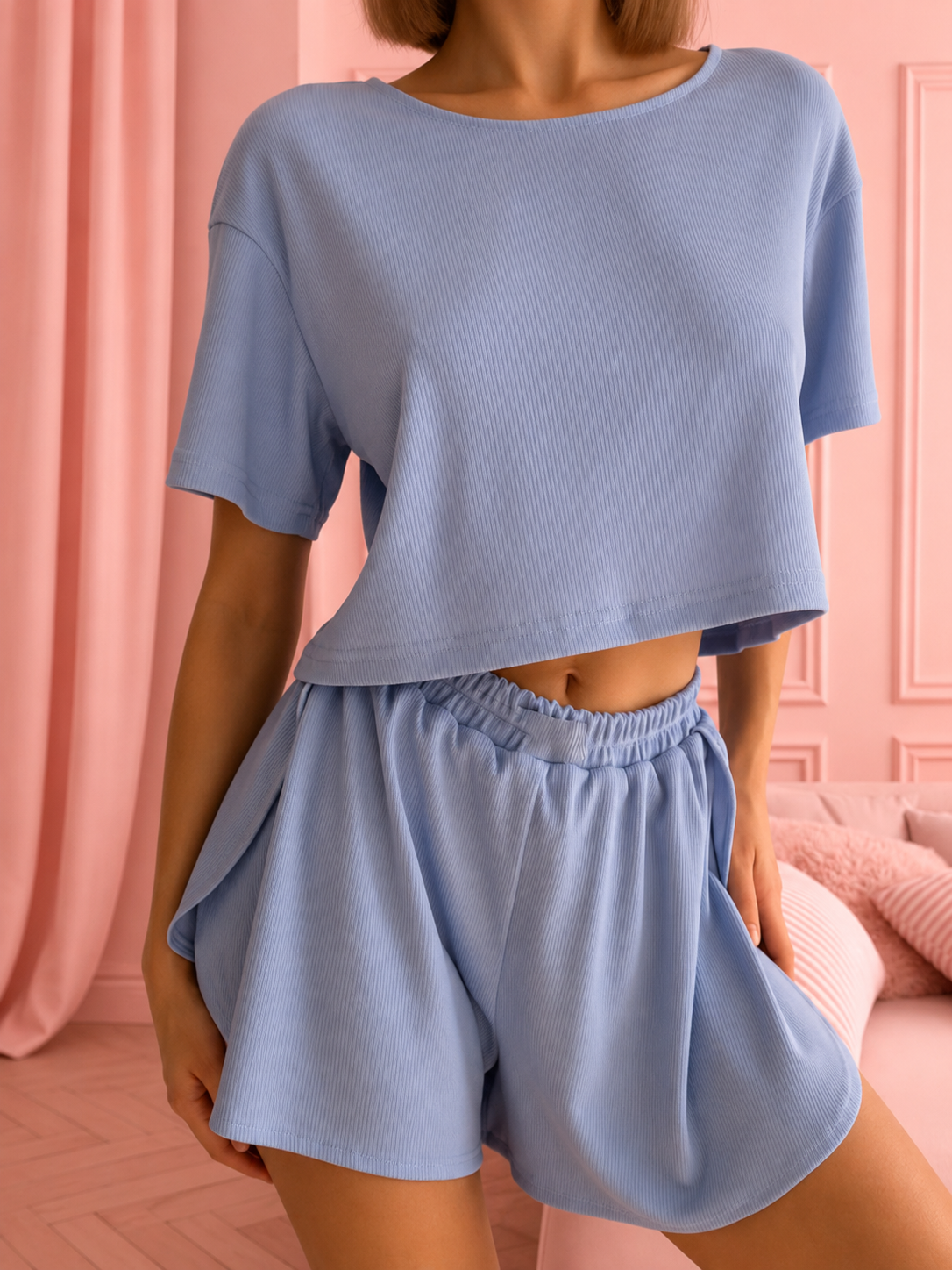 Round Neck Tee and Shorts Set