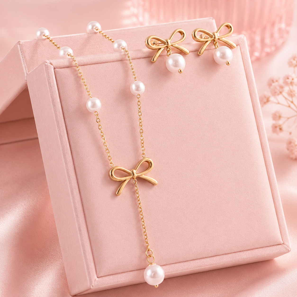 18K Gold-Plated Bowknot Pearl Jewelry Set