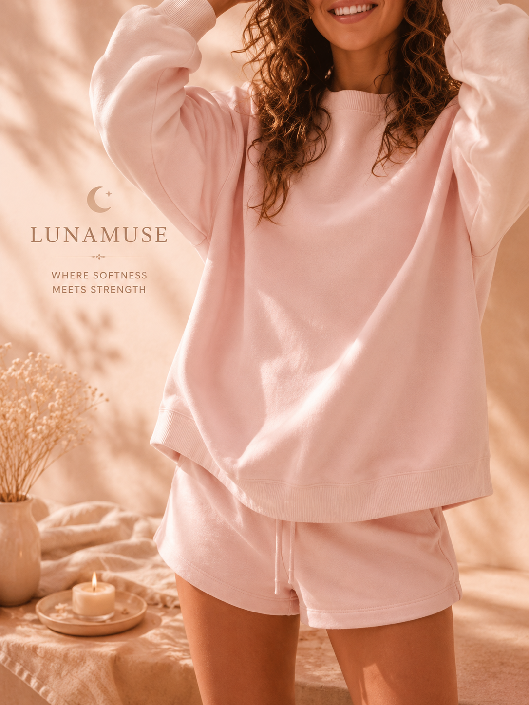 Relaxed Fit Round Neck Sweatshirt and Shorts Set