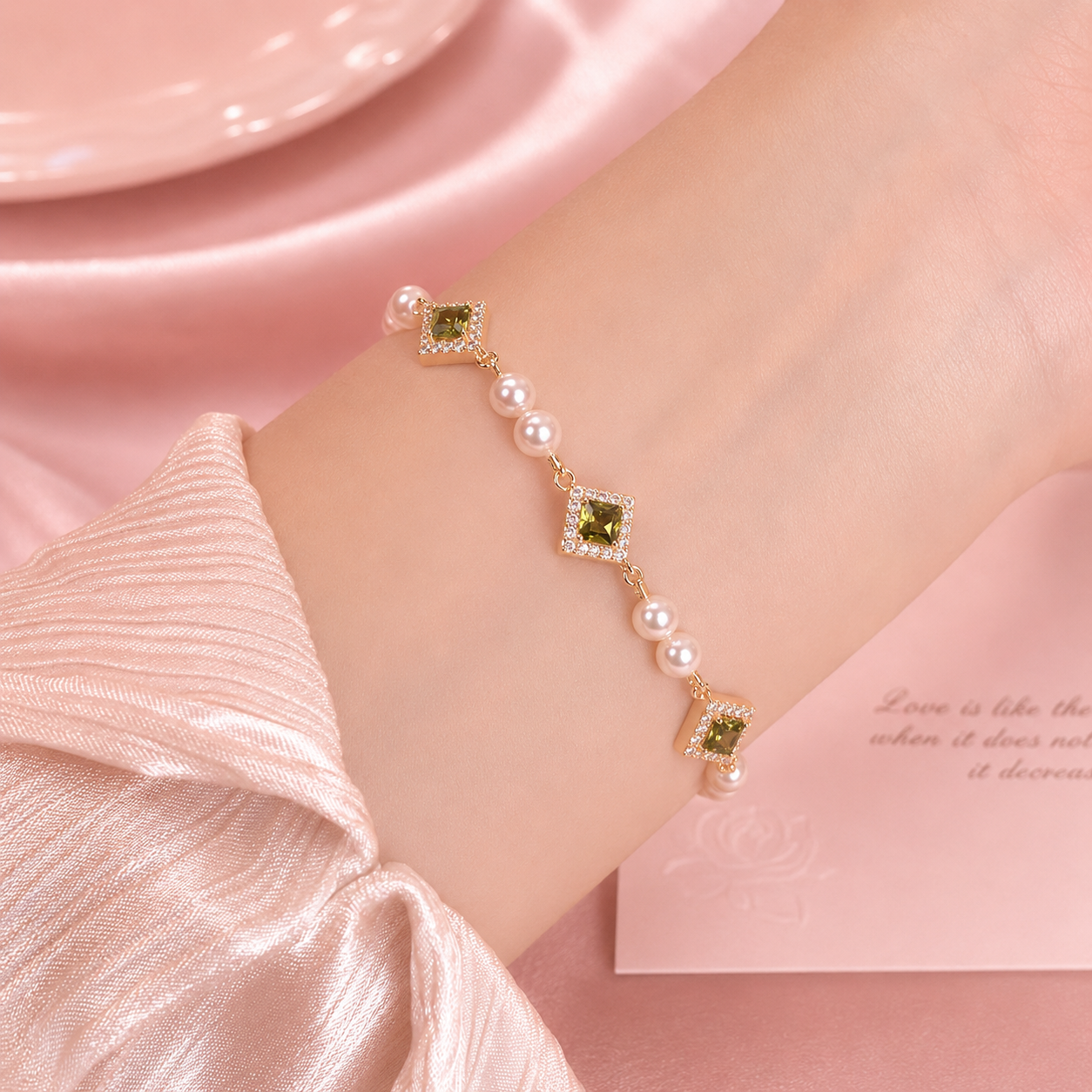 Pearl Zircon Chain Geometric Bracelet