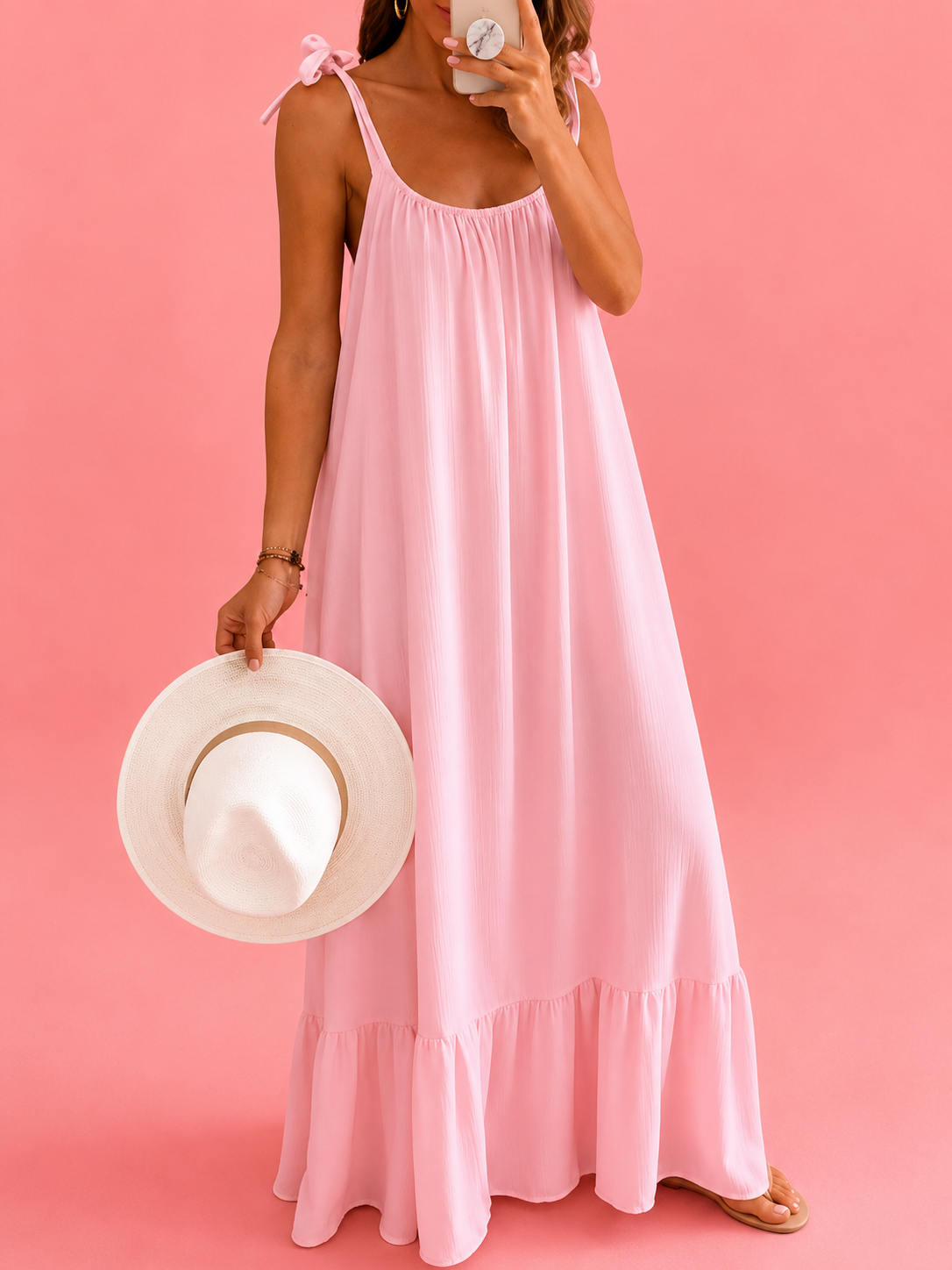 Sleeveless Tie Strap Flowy Maxi Dress
