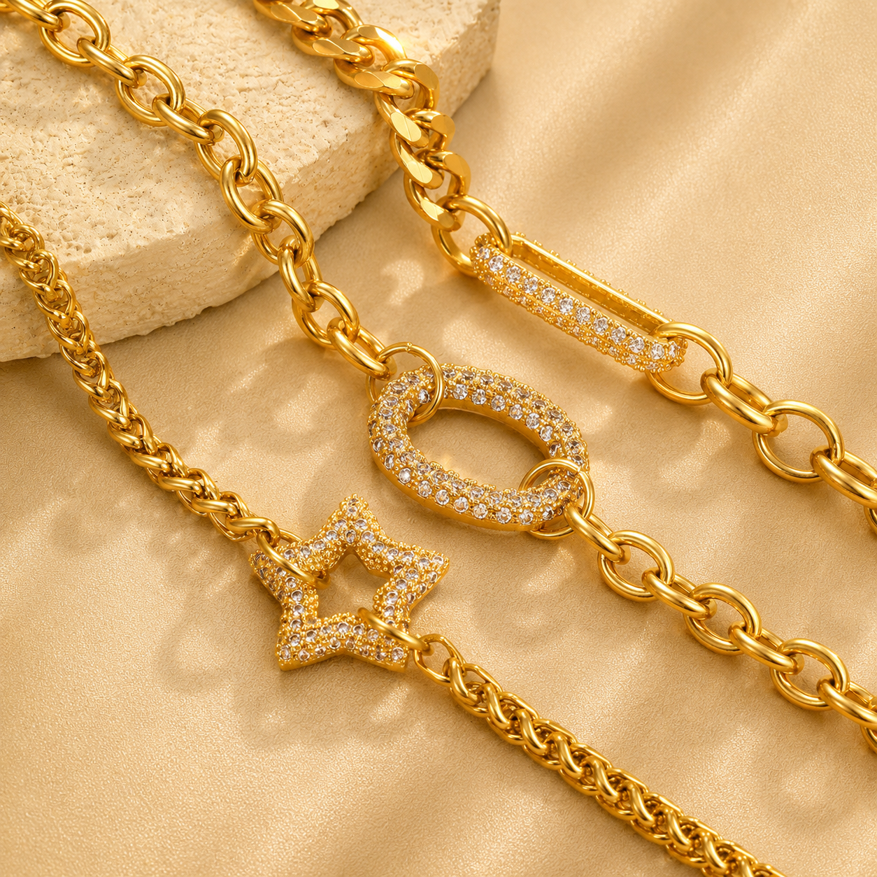 18K Gold-Plated Rhinestone Chain Bracelet