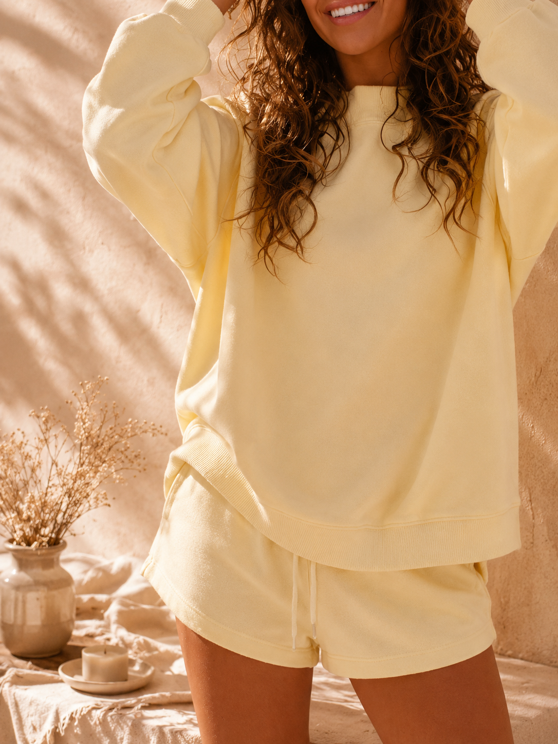 Relaxed Fit Round Neck Sweatshirt and Shorts Set