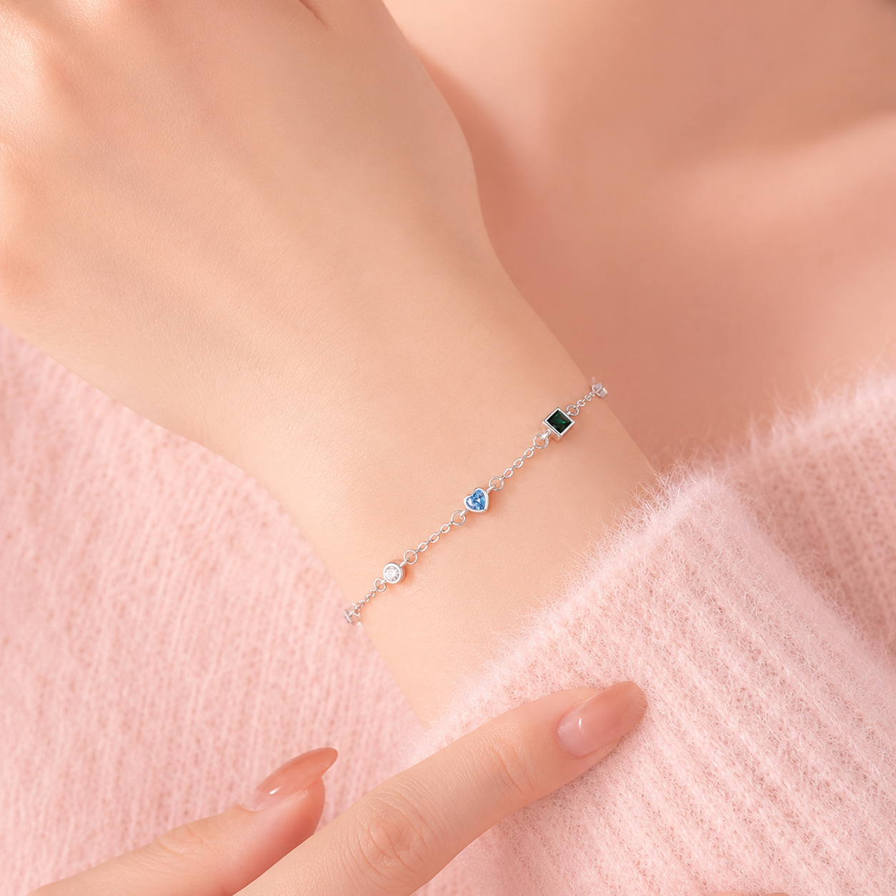 925 Sterling Silver Geometric Charm Bracelet